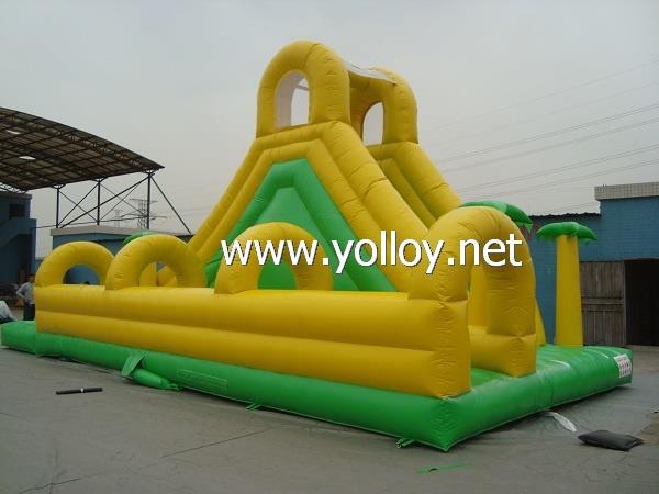 Tropical Style Inflatable Bounce Slide Toy With Water Pool