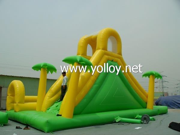 Tropical Style Inflatable Bounce Slide Toy With Water Pool